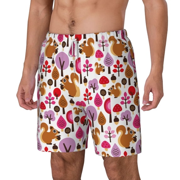 Picia Squirrel In The Forest pattern Mens Swim Trunks with Compression Liner Stretch Beach Shorts Quick Dry with Zipper Pockets No-Chafing Board Shorts-XX-Large
