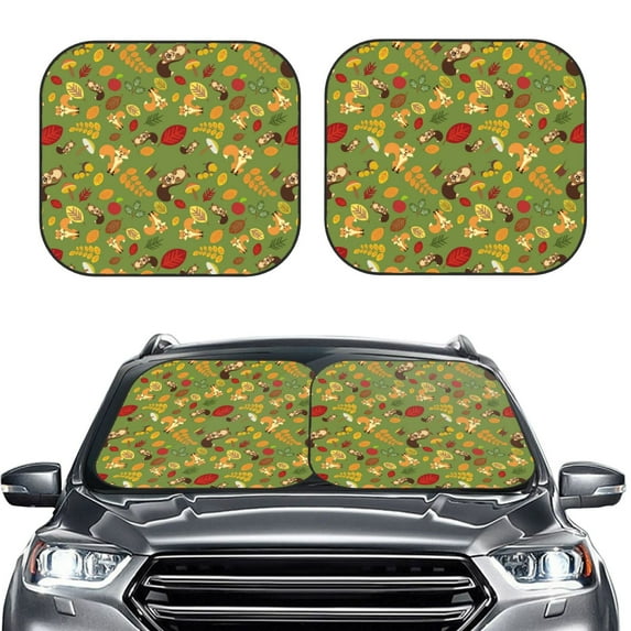 Picia Squirrel And Fox In The Forest 2 Piece Car Windshield Sun Shade Foldable | Foldable Sun Shield for Front Window Blocks UV Rays and Keeps Your Vehicle Cool-Small
