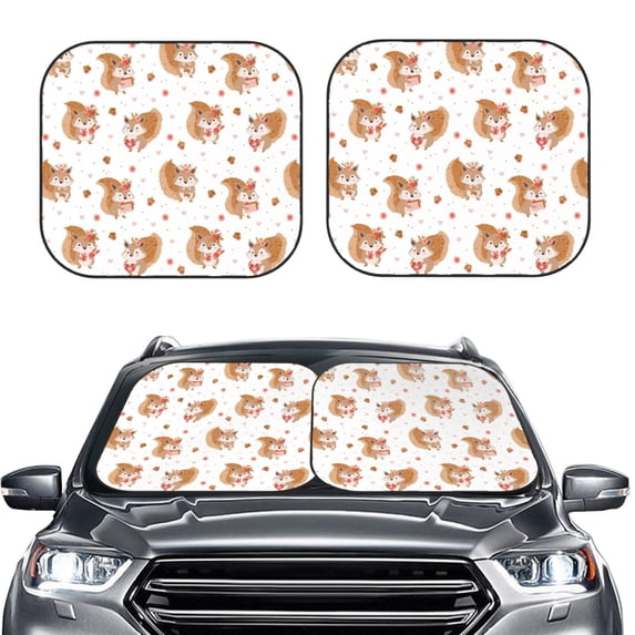 Picia Squirrel Giving A Gift 2 Piece Car Windshield Sun Shade Foldable | Foldable Sun Shield for Front Window Blocks UV Rays and Keeps Your Vehicle Cool-Medium
