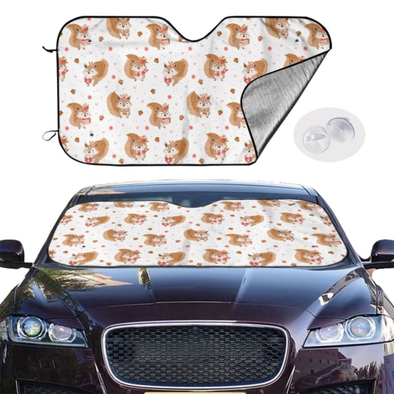 Picia Squirrel Giving A Gift Curved Windshield Sunshade Accordion Folding Style Auto Shade for Car Truck SUV Van Blocks UV Ray Sun Visor Protector -