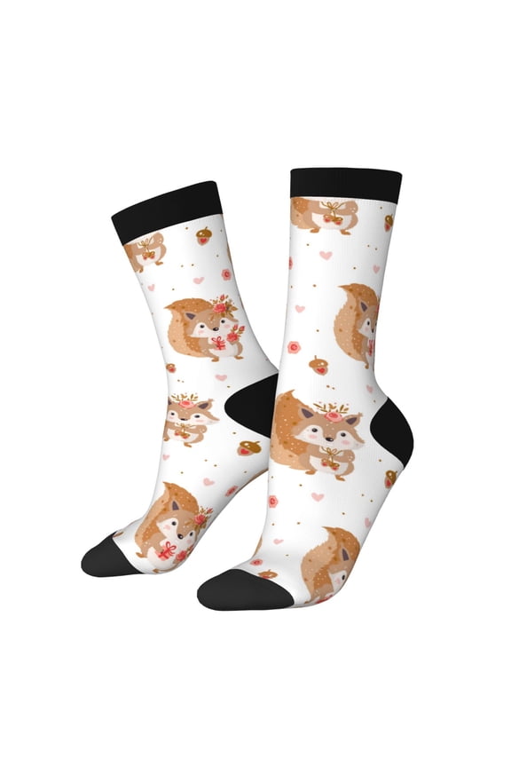 Squirrel Giving A Gift Print Athletic Socks for Men & Women – Cushioned Moisture-Wicking Crew Socks for Sports, Running, and Training, Soft & Breathable Size 5-11