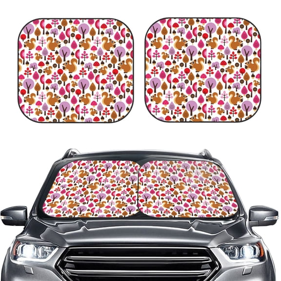 Picia Squirrel In The Forest 2 Piece Car Windshield Sun Shade Foldable | Foldable Sun Shield for Front Window Blocks UV Rays and Keeps Your Vehicle Cool-Large