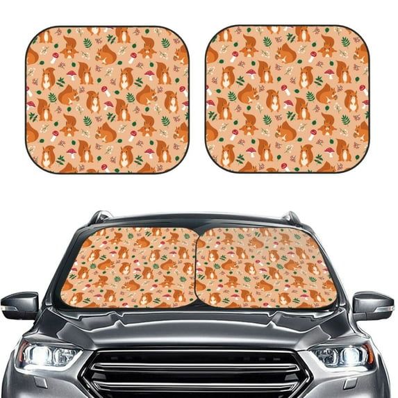 Picia Squirrel And Mushroom 2 Piece Car Windshield Sun Shade Foldable | Foldable Sun Shield for Front Window Blocks UV Rays and Keeps Your Vehicle Cool-