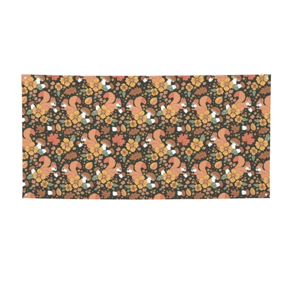Picia Squirrel Mushroom Yellow Flower Pattern Party Banner, Festive Decoration, Holiday Banner, Celebration Decor, Event Banner, Reusable Party Banner-Small