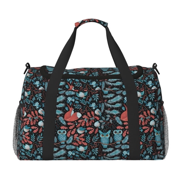 Picia Squirrel Owl Autumn Maple Leaves Print Travel Duffle Bag,Weekender Bags for Women with Shoe Compartment, Gym Duffel Bag with Wet Pocket, Hospital Bags for Labor and Delivery