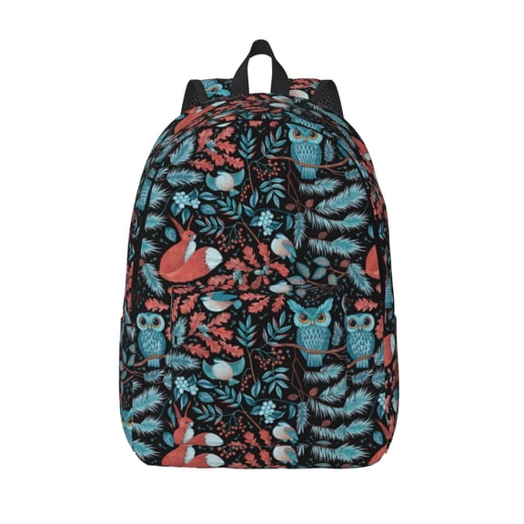 Picia Squirrel Owl Autumn Maple Leaves Printed Canvas Daypack - Stylish and Durable Vintage Compact Backpack - Class, Work, Travel, or Laptop Bookbag,Organized Compartments-Medium