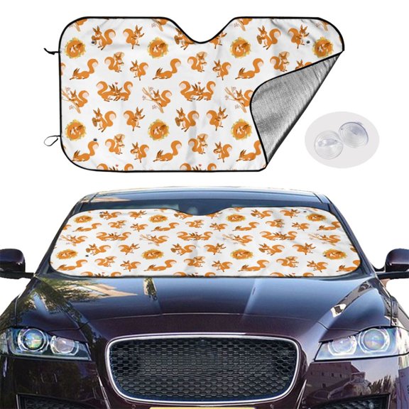 Picia Squirrel Playing Curved Windshield Sunshade Accordion Folding Style Auto Shade for Car Truck SUV Van Blocks UV Ray Sun Visor Protector -Medium