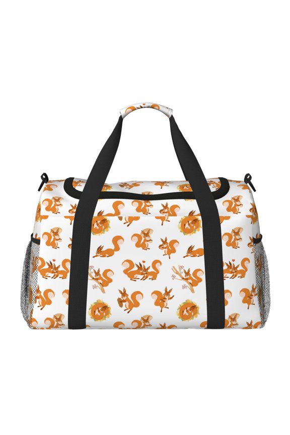 Squirrel Playing Print Travel Duffle Bag,Weekender Bags for Women with Shoe Compartment, Gym Duffel Bag with Wet Pocket, Hospital Bags for Labor and Delivery
