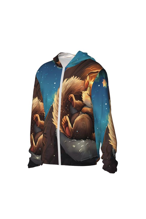 Squirrel Sleeping In Tree Women's Men's UPF 50+ Sun Protection Hoodie Shirt Long Sleeve SPF Fishing Outdoor UV Hiking Lightweight Shirts-Medium