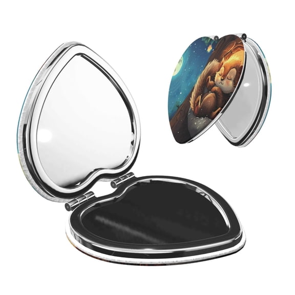 Picia Squirrel Sleeping In Tree for Compact Vanity Mirror , Travel Makeup Mirror , Portable Magnifying Cosmetic Mirror for Daily, Work, Business-Heart Shape