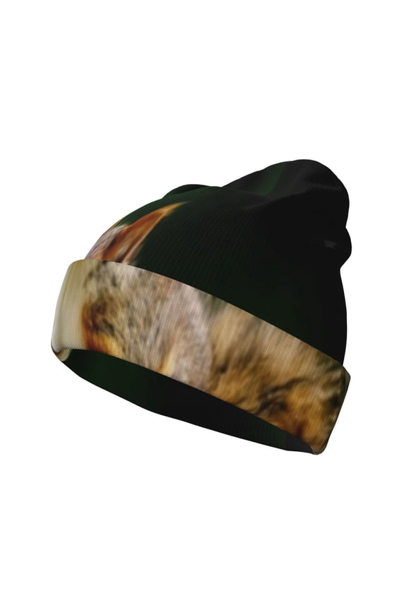 Squirrels Eating Peanuts On The Tree Pattern Knitted Beanie Hat for Men and Women , Unisex Winter Warm Stretchy Knit Cap Thick Fisherman Beanies Cuffed Plain Skull Caps