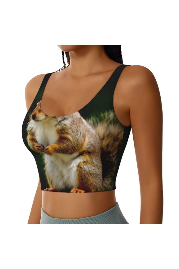 Squirrels Eating Peanuts On The Tree Sports Bra for Women,Padded Strappy Sports Bras Medium Support Yoga Bra with Removable Cups,Running Yoga Bra-Small