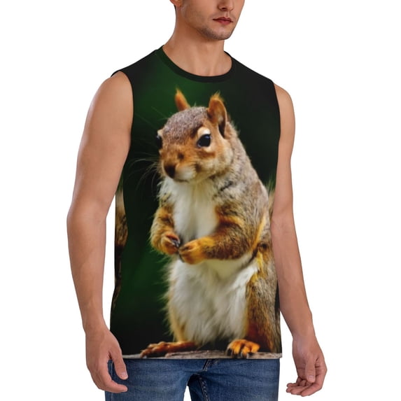 Picia Squirrels Eating Peanuts On The Tree mens Cotton Tank Undershirts , Moisture-wicking Ribbed Tanks, Lightweight Cotton Tank Undershirts-3X-Large