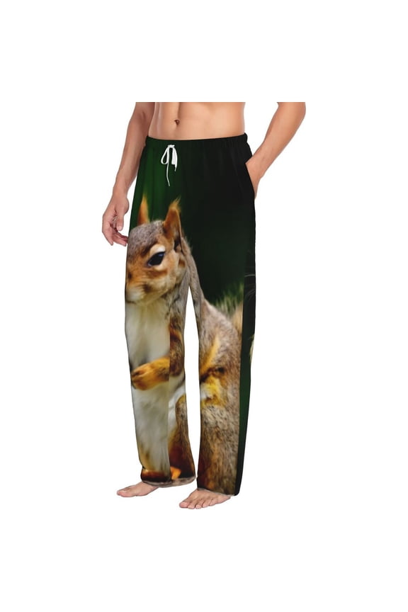 Squirrels Eating Peanuts On The Tree Mens Soft Woven Cotton Elastic Waistband Sleep Pajama Pant Lounge Sleep Pant With Pockets And Drawstring-Medium