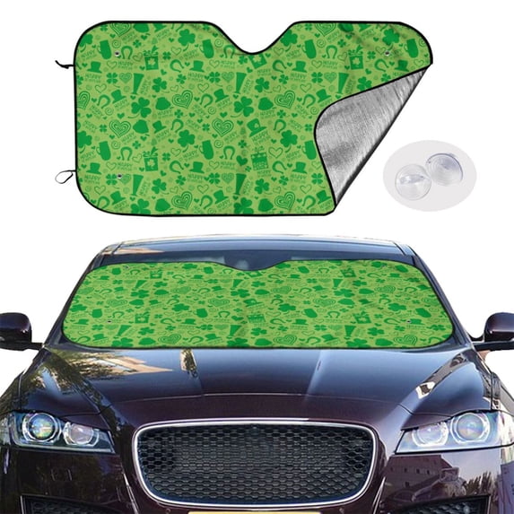 Picia St Patrick's Day Curved Windshield Sunshade Accordion Folding Style Auto Shade for Car Truck SUV Van Blocks UV Ray Sun Visor Protector -Small