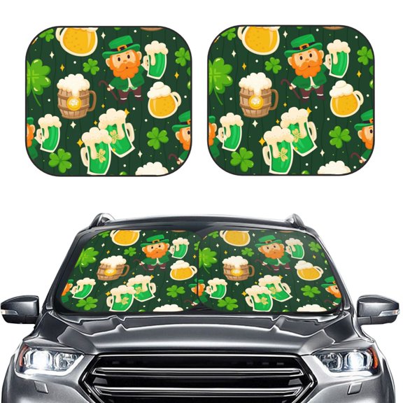 Picia St Patrick's Day10 2 Piece Car Windshield Sun Shade Foldable | Foldable Sun Shield for Front Window Blocks UV Rays and Keeps Your Vehicle Cool-Medium