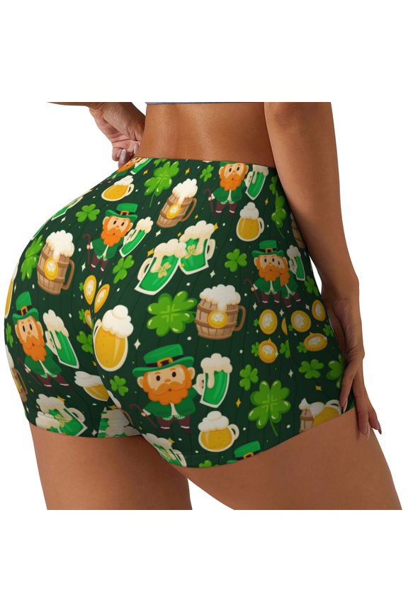 St Patrick's Day10 Printed Workout Shorts for Women Seamless Scrunch Butt Lifting High Waisted Yoga Gym Booty Running Moisture-wicking Short Pants-Small