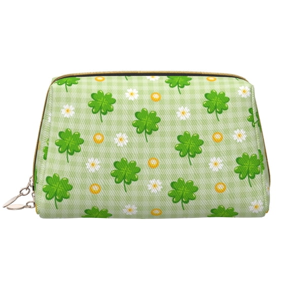 Picia St Patrick's Day11 Print Leather Makeup Bag Make Up Bag Travel Toiletry Bag for Her Girlfriend Teacher Teen Girl Gifts