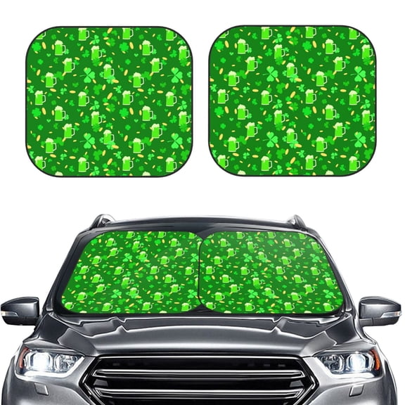 Picia St Patrick's Day2 2 Piece Car Windshield Sun Shade Foldable | Foldable Sun Shield for Front Window Blocks UV Rays and Keeps Your Vehicle Cool-Large
