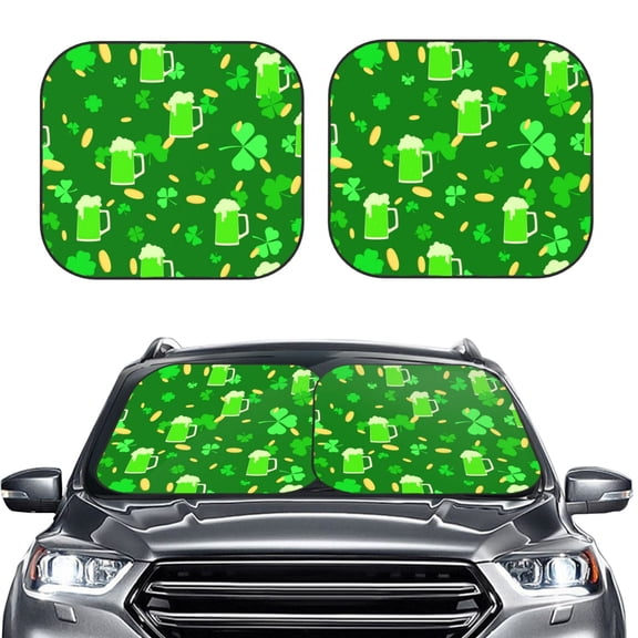 Picia St Patrick's Day2 2 Piece Car Windshield Sun Shade Foldable | Foldable Sun Shield for Front Window Blocks UV Rays and Keeps Your Vehicle Cool-Medium