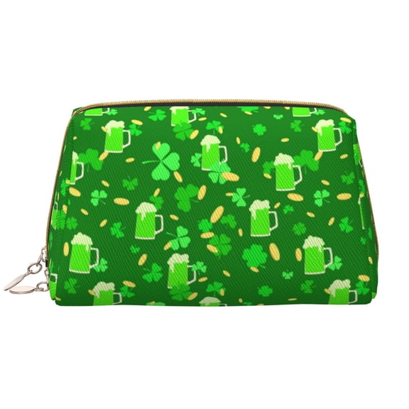 Picia St Patrick's Day2 Print Leather Makeup Bag Make Up Bag Travel Toiletry Bag for Her Girlfriend Teacher Teen Girl Gifts