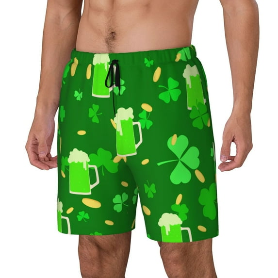 Picia St Patrick's Day2 pattern Mens Swim Trunks with Compression Liner Stretch Beach Shorts Quick Dry with Zipper Pockets No-Chafing Board Shorts-3X-Large