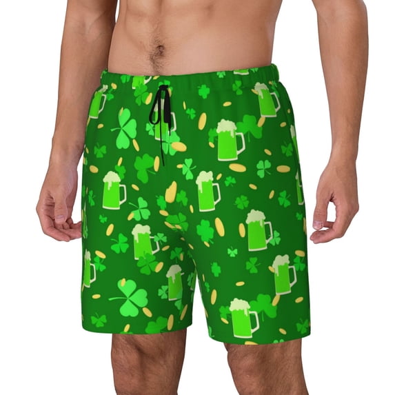 Picia St Patrick's Day2 pattern Mens Swim Trunks with Compression Liner Stretch Beach Shorts Quick Dry with Zipper Pockets No-Chafing Board Shorts-Small