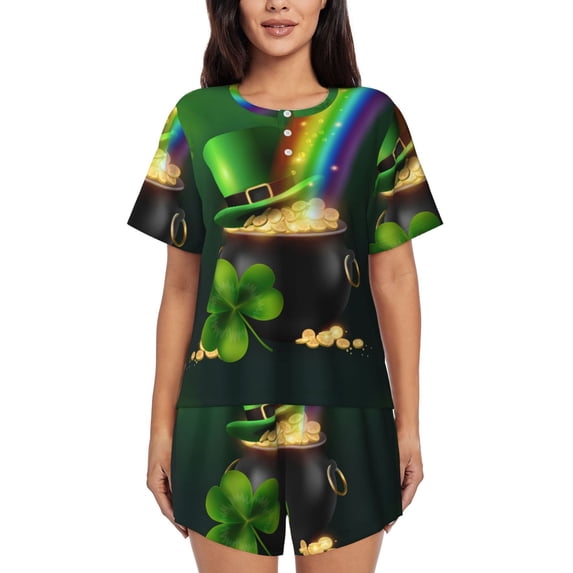 Picia St. Patrick's Day4 Pajamas Sets for Women Soft Short-Sleeved Pjs with Lounge Shorts Two Piece Sleepwear-3X-Large