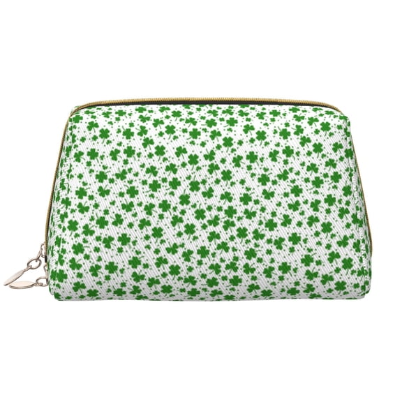 Picia St Patrick's Day4 Print Leather Makeup Bag Make Up Bag Travel Toiletry Bag for Her Girlfriend Teacher Teen Girl Gifts