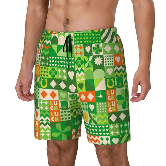 Picia St Patrick's Day6 pattern Mens Swim Trunks with Compression Liner Stretch Beach Shorts Quick Dry with Zipper Pockets No-Chafing Board Shorts-