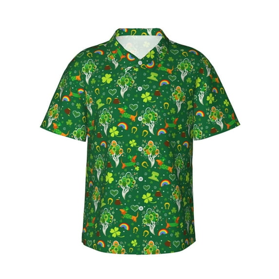 Picia St. Patrick's day Pattern Men's Hawaiian Shirt – Soft Cotton Regular Fit Short Sleeve Shirt, Casual Beach Shirt for Summer, Vacation, and Outdoor Wear,3X-Large