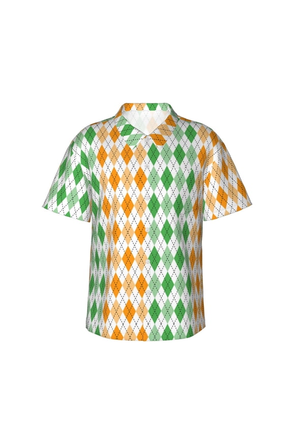 St. Patrick's day argyle Pattern Men's Hawaiian Shirt – Soft Cotton Regular Fit Short Sleeve Shirt, Casual Beach Shirt for Summer, Vacation, and Outdoor Wear,Medium