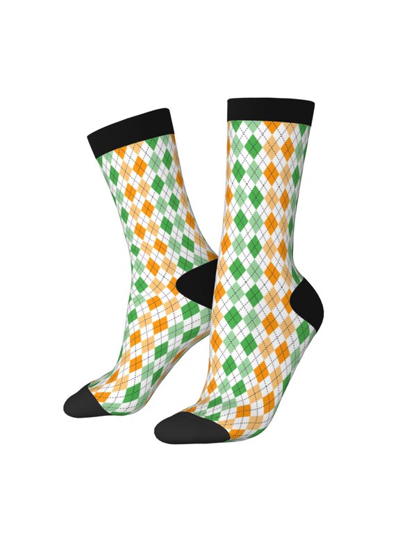 St. Patrick's day argyle Print Athletic Socks for Men & Women – Cushioned Moisture-Wicking Crew Socks for Sports, Running, and Training, Soft & Breathable Size 5-11