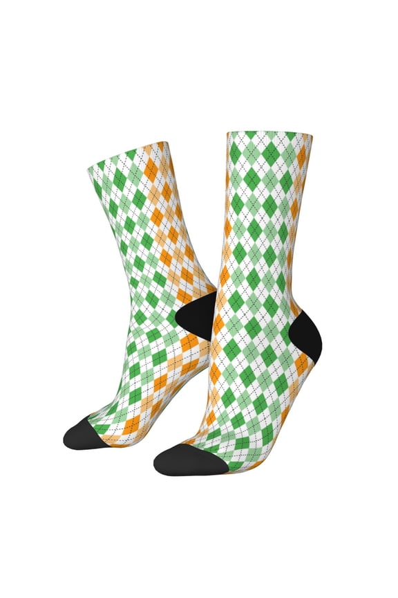 St. Patrick's day argyle Print Athletic Socks for Men & Women – Cushioned Moisture-Wicking Crew Socks for Sports, Running, and Training, Soft & Breathable Size 5-11