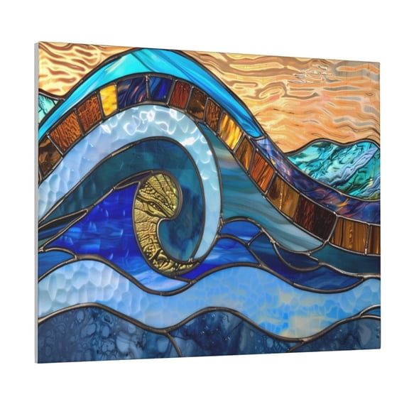 Picia Stained Glass Ocean Wave Pattern Decorative Picture – Unique Wall Art, Modern Canvas Print for Trendy Interiors (Horizontal)