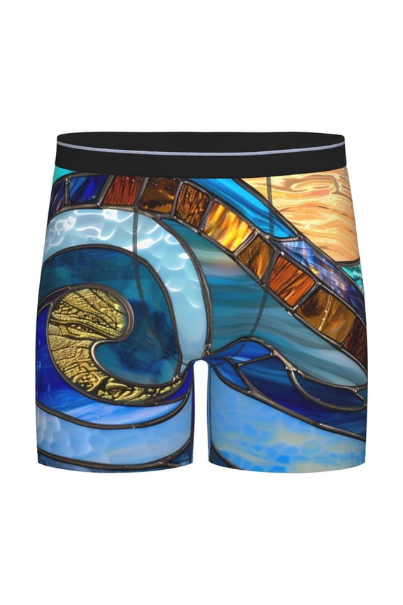 Stained Glass Ocean Wave Pattern Men's Athletic Long Leg Briefs , Performance Stretch Underwear,Moisture-Wicking