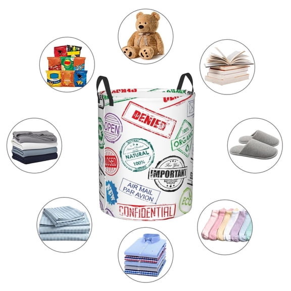 Picia Stamp Set Collection Large Laundry Basket, Waterproof, Freestanding Laundry Hamper, Collapsible Tall Clothes Hamper with Extended Handles-