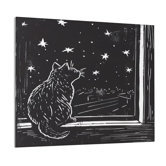 Picia Star Gazing Cat Illustration Pattern Decorative Picture – Unique Wall Art, Modern Canvas Print for Trendy Interiors (Horizontal)