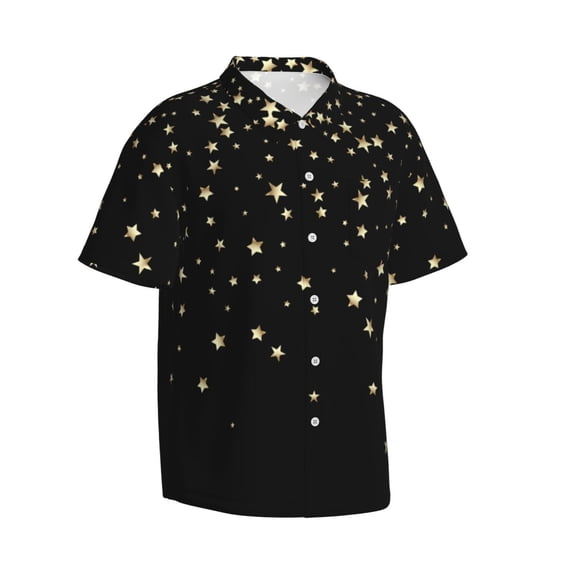 Picia Star Silver Glitter Gentle Cotton Regular Fit Short Sleeve Casual Hawaiian Shirt for Men-3X-Large