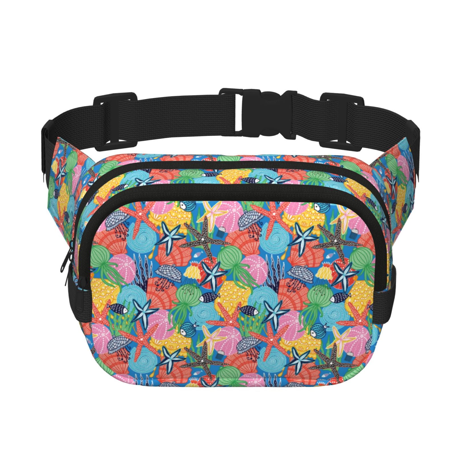 Picia Starfish And Algae Print Square Double-Layer Waist Bag Mini Adjustable Waist Belt Bag Exercise Running Travel Hiking