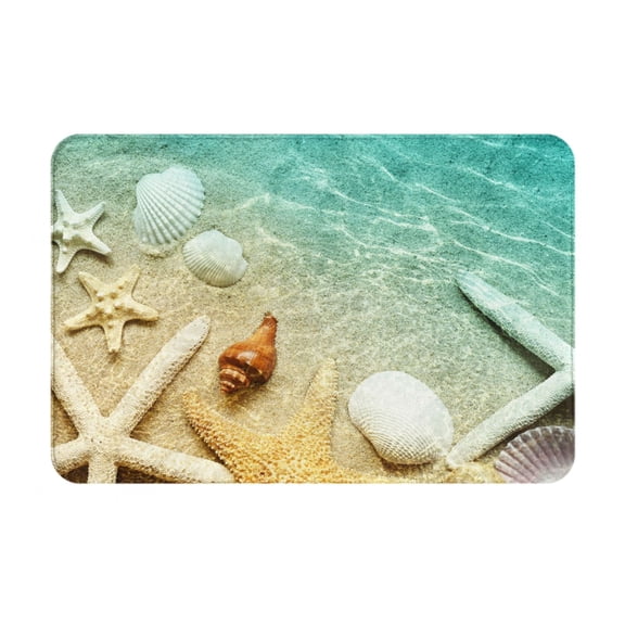 Picia Starfish And Seashell On The Beach Pattern Flannel Doormat – 16x24 Inch Non-Slip Indoor Mat, Absorbent & Quick-Dry Rug for Entryway, Bathroom, Kitchen, and Bedroom, Machine Washable