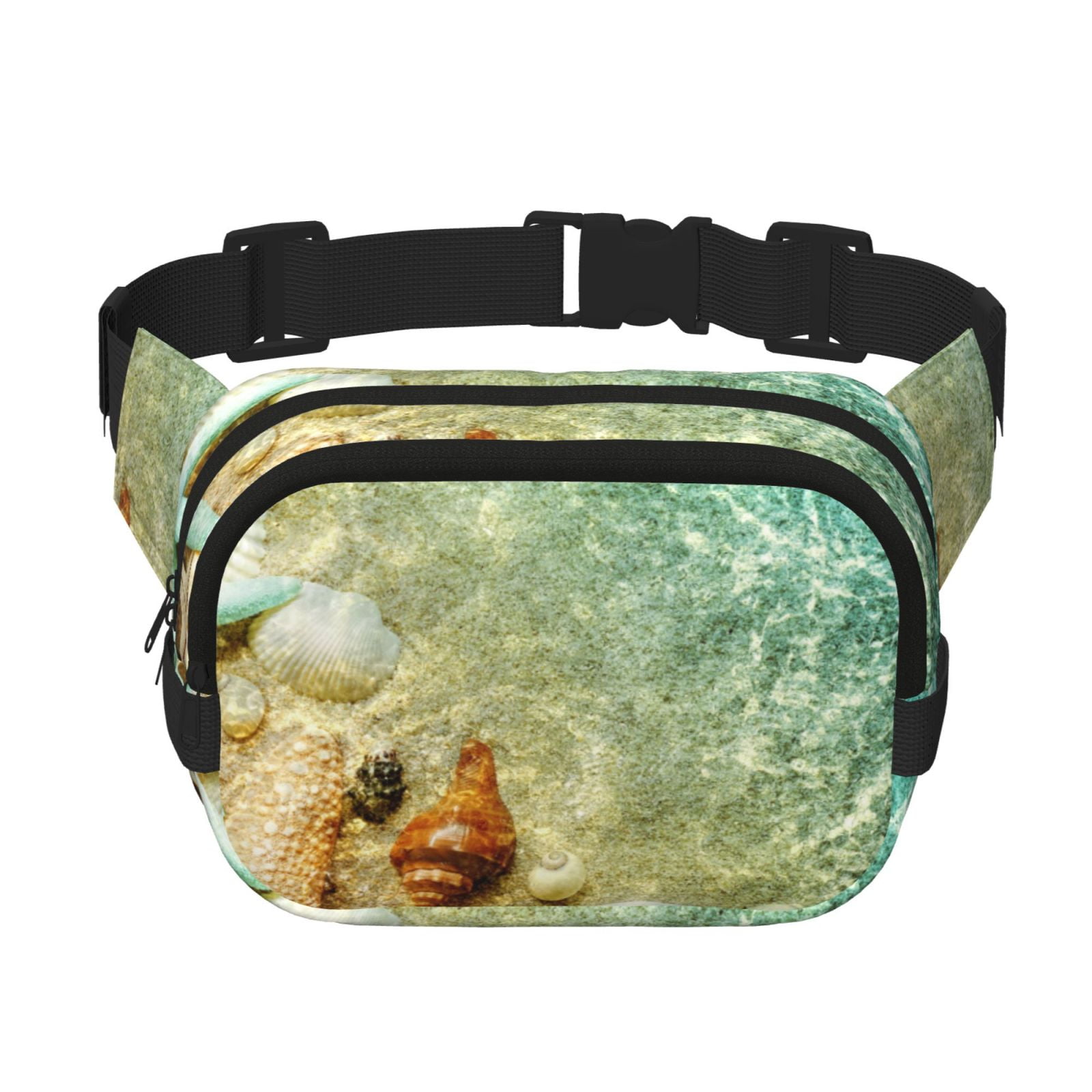 Picia Starfish And Seashell Print Square Double-Layer Waist Bag Mini Adjustable Waist Belt Bag Exercise Running Travel Hiking