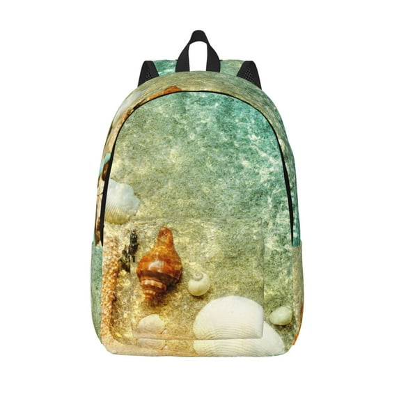 Picia Starfish And Seashell Printed Canvas Daypack - Stylish and Durable Vintage Compact Backpack - Class, Work, Travel, or Laptop Bookbag,Organized Compartments-Medium
