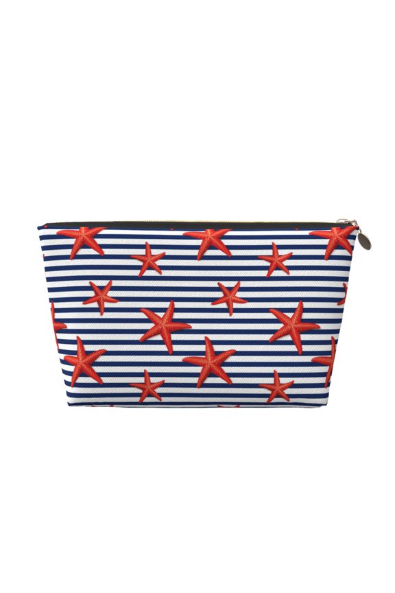 Starfish Navy Blue Stripe Printed Leather Travel Toiletry Bag,Cosmetic Organizer, Makeup Travel Bag, Durable Travel Pouch, Compact Toiletry Bag, Travel Accessories