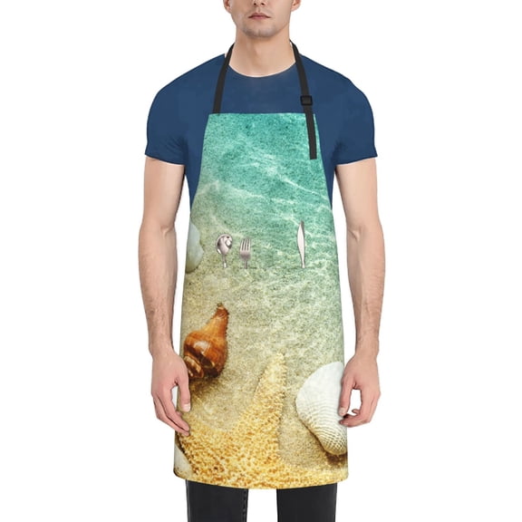 Picia Starfish And Seashell On The Beach Waterproof Apron for Unisex Adult - Adjustable Bib Apron with Pockets, Ideal for Cooking, Gardening, Painting, and Household Chores