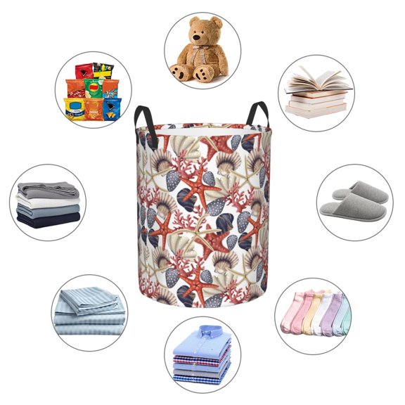 Picia Starfish Shell Large Laundry Basket, Waterproof, Freestanding Laundry Hamper, Collapsible Tall Clothes Hamper with Extended Handles-Medium