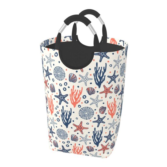 Picia Starfish Shell Laundry Basket With Handles Laundry Hamper Toys Storage Organizer Foldable Bucket Washing Bin Dirty Clothes Bag For Home Bathroom Bedroom Dorm