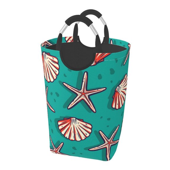Picia Starfish and Shell Laundry Basket With Handles Laundry Hamper Toys Storage Organizer Foldable Bucket Washing Bin Dirty Clothes Bag For Home Bathroom Bedroom Dorm