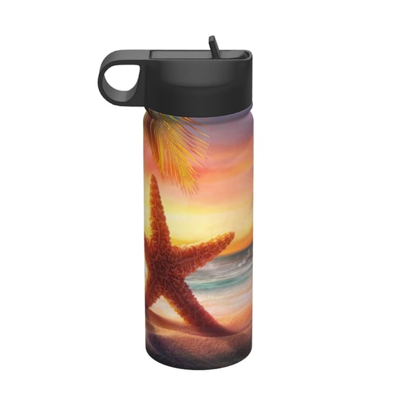 Picia Starfish Sunset Sea Beach Pattern 18oz Sports Insulated Kettle With Straw Insulated Water Bottle For Running Hiking Cycling Climbing Men'S Woman Insulated Water Bottle