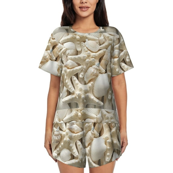 Picia Starfish and Sea Shells Pajamas Sets for Women Soft Short-Sleeved Pjs with Lounge Shorts Two Piece Sleepwear-XX-Large